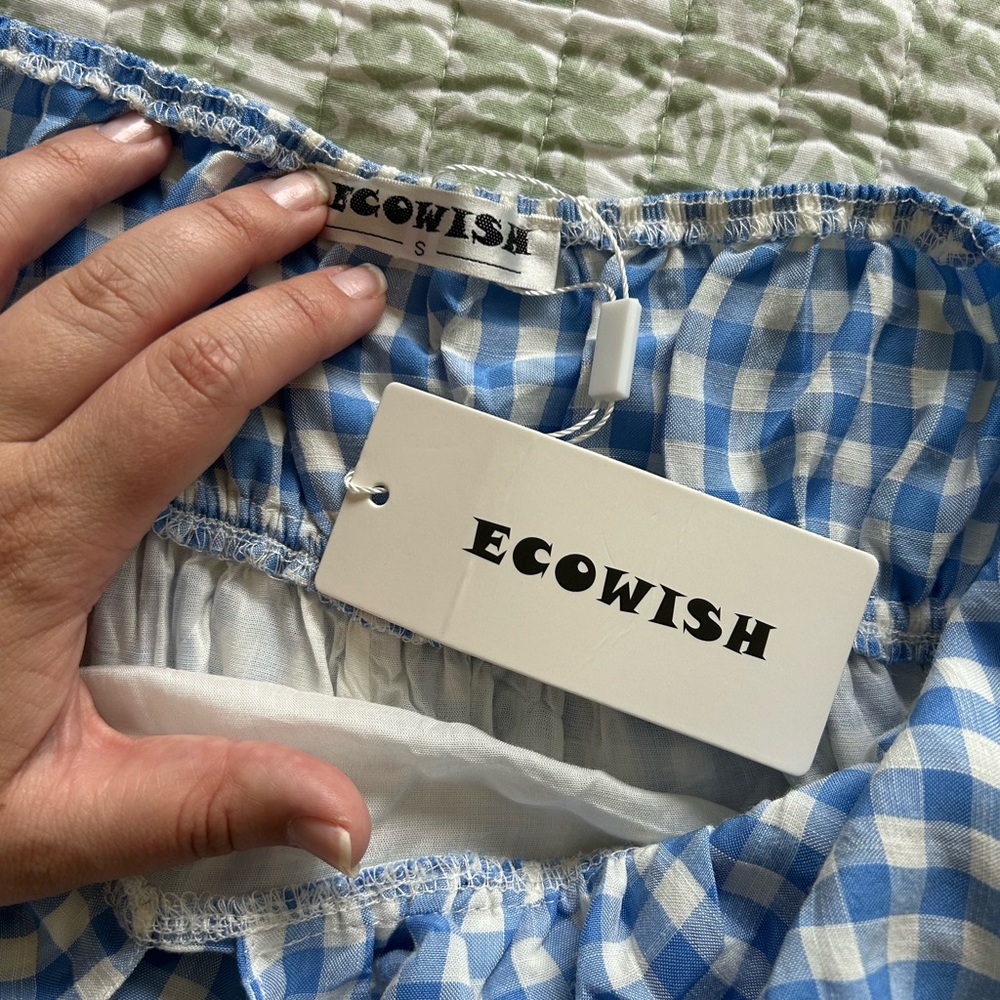 Ecowish Blue and White Gingham Maxi Dress - Picture 5 of 5